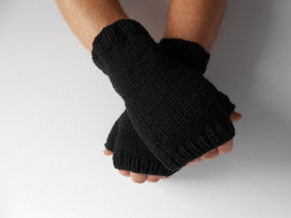 Fingerless Gloves for Men Christmas Gift for Him Hobo Gloves. Texting Gloves.  Men's Black Knitted Gloves. Hand Knit Mittens. Knitted Gloves 