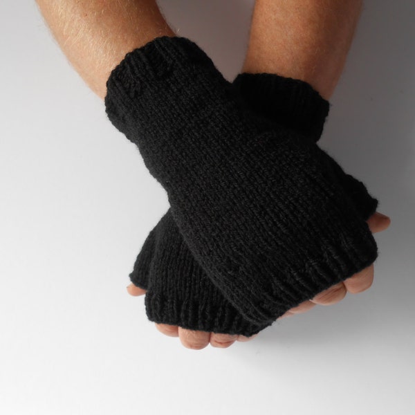 Fingerless Gloves for Men Christmas Gift for Him Hobo Gloves. Texting Gloves. Men's Black knitted gloves. Hand knit Mittens. Knitted Gloves