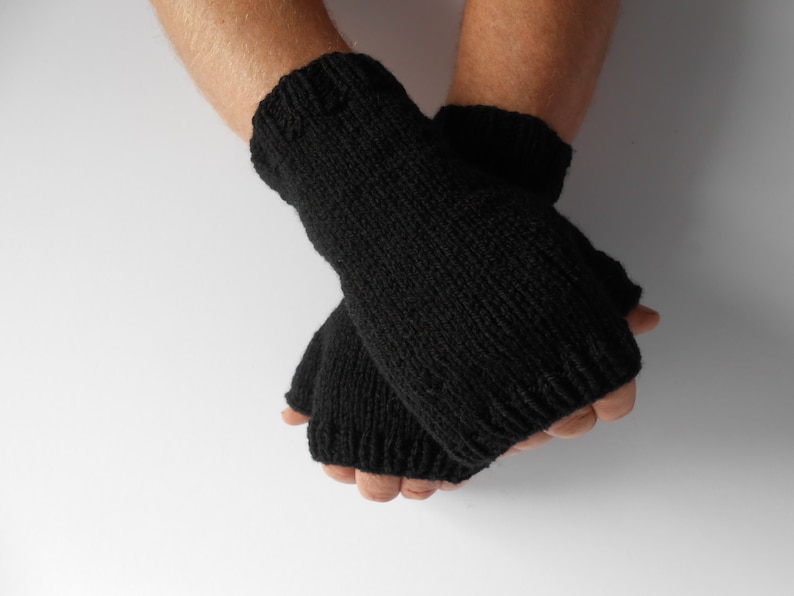 Fingerless Gloves for Men Christmas Gift for Him Hobo Gloves. Texting Gloves. Men's Black knitted gloves. Hand knit Mittens. Knitted Gloves image 1