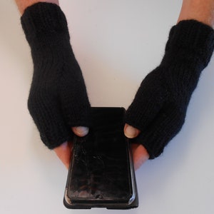 Fingerless Gloves for Men Christmas Gift for Him Hobo Gloves. Texting Gloves. Men's Black knitted gloves. Hand knit Mittens. Knitted Gloves image 10