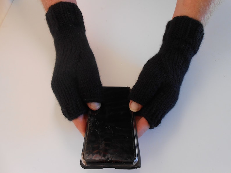 Fingerless Gloves for Men Christmas Gift for Him Hobo Gloves. Texting Gloves. Men's Black knitted gloves. Hand knit Mittens. Knitted Gloves image 10