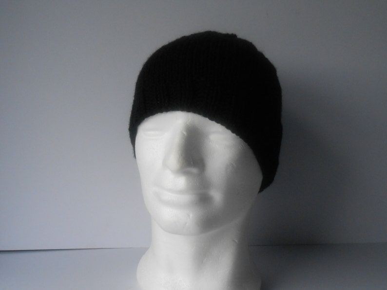 Knitted hats for Men. Black beanie hat. Hand knit beanie hat. Guy's beanie hat. Knitted toque hat. Watchmans cap. Ready to ship image 2