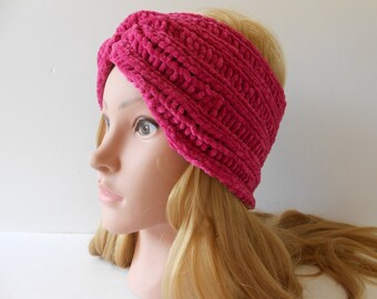 Trendy Crochet Velvet Earwarmer - Soft and Warm Headband for Winter Fashion.  Hand crochet Headband.