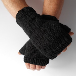 Fingerless Gloves for Men Christmas Gift for Him Hobo Gloves. Texting Gloves. Men's Black knitted gloves. Hand knit Mittens. Knitted Gloves image 6