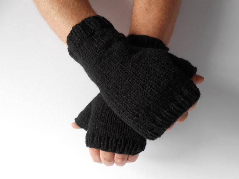 Fingerless Gloves for Men Christmas Gift for Him Hobo Gloves. Texting Gloves. Men's Black knitted gloves. Hand knit Mittens. Knitted Gloves image 6