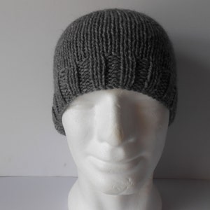 Hand knit grey beanie hat. Christmas gift for him, Men's knitted gray hat, Guy's beanie hat, Knitted toque hat . Grey watch mans cap, image 2