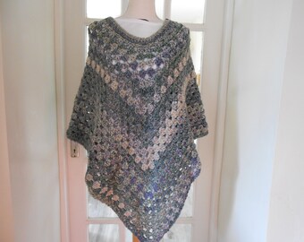 Crochet Poncho. Christmas Gift for her, Casual style chunky wool cover up. Unique gift, Celtic Boho shawl hippie Poncho. Made In Ireland