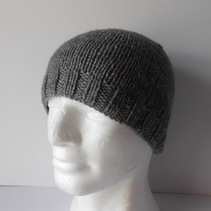 Hand knit grey beanie hat. Christmas gift for him, Men's knitted gray hat, Guy's beanie hat, Knitted toque hat . Grey watch mans cap, image 1