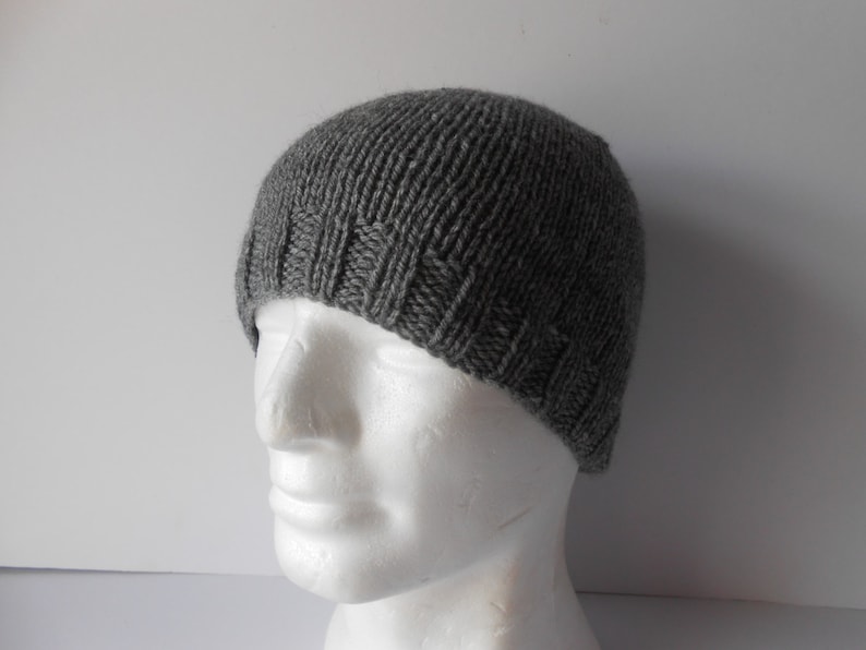 Hand knit grey beanie hat. Christmas gift for him, Men's knitted gray hat, Guy's beanie hat, Knitted toque hat . Grey watch mans cap, image 1