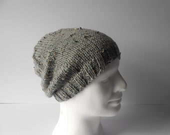 Gray Slouchy beanie, Teen men's gift, Knit beanie hat, Knitted slouch hat, Men's Gray Hat, Beanies for Men, ready to ship Irish knit hat