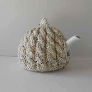 Hand knitted Tea Cozy, Aran teapot cosy, Irish wool teapot cover, Handmade Gift from Ireland, Cable knit cosies image 4