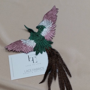 Applicazione di uccelli ricamati, uccelli ricamati, applicazioni di pizzo Chantilly francese, applicazioni di pizzo da sposa 3D, M0031