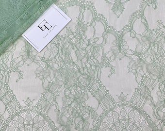 Mint green lace fabric, French lace, Chantilly lace, Wedding lace, Bridal lace, Lingerie lace fabric by the yard LL49915