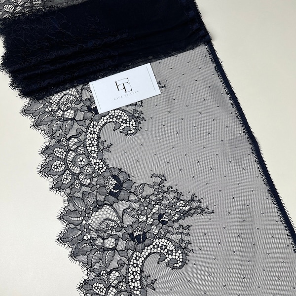 Dark blue/navy blue lace trimming, Chantilly lace, French lace, Lingerie lace, by the yard LMT9001