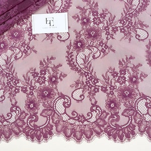 Tecido de renda roxa, renda francesa, renda chantilly, renda de noiva, renda de casamento, renda recortada, renda floral, renda de lingerie por metro JK10087