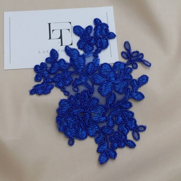 Royal Blue applique, French Chantilly lace applique, 3D bridal lace applique, M0032