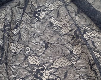 Tissu dentelle Chantilly française grise par mètre, TES56001