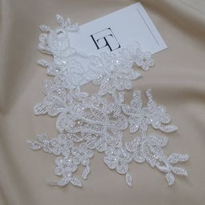 Elfenbein Spitzen Applikation, Pailletten Spitze Applikation, Französische Chantilly Spitze Applikation, 3D Spitze, Braut Spitze Applikation, M0037