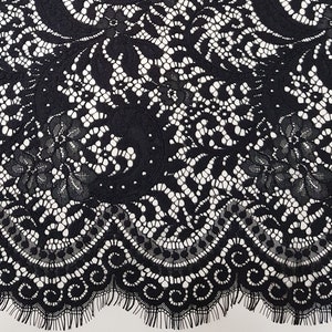 Schwarzer Spitzenstoff, Chantilly-Spitze, französische Spitze Brautspitze Hochzeitsspitze Abendkleid Spitze Ausgebogte Wimpern-Spitze Dessous-Spitze Werft L77734