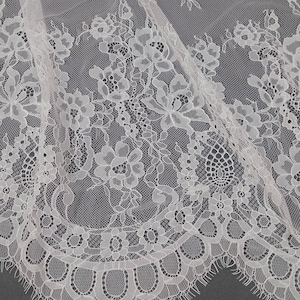 Tessuto in pizzo avorio tagliato su misura, pizzo francese, pizzo ciglia ricamato, pizzo da sposa, pizzo bianco, pizzo velo, pizzo per lingerie, pizzo chantilly KDA1010