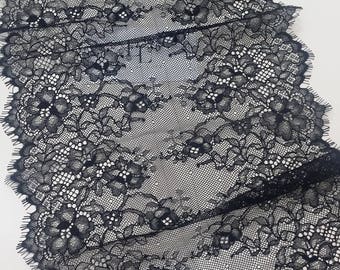 Black lace Trim, French Lace, Chantilly Lace, Bridal lace, Wedding Lace, Garter lace, Evening dress lace, Lingerie Lace by the yard L1772