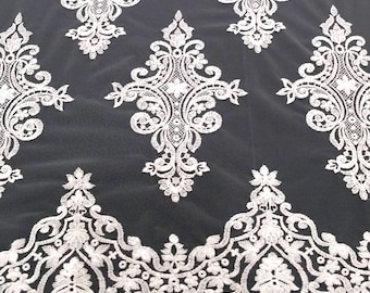 Off white bridal lace fabric sold per meters, light ivory wedding dress lace, EVS138C