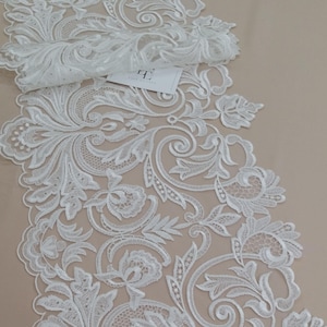 Renda marfim com acabamento por metro, renda francesa, renda Alençon, renda para vestido de noiva, renda para casamento, renda branca, renda para véu, renda para liga EEV2104