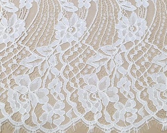 Off white lace to love fabric, French Lace, Embroidered eyelash lace, Bridal lace, White Lace Veil lace, Lingerie Lace Chantilly Lace L69204