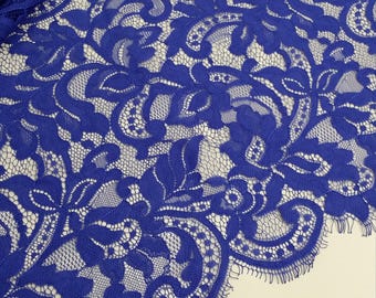Royal blue lace fabric, French lace, Chantilly lace, Wedding lace, Bridal lace, Evening dress lace, Lingerie lace fabric by the yard EVS100V