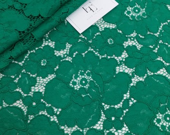 Green lace fabric by the yard, France Lace fabric, Alencon Lace, Bridal lace, Wedding Lace, Embroidery lace, Evening dress lace L77285