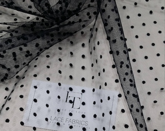 Black dot tulle fabric, lingerie tulle fabric, evening dress tulle - 59" (150 cm) wide - sold per meter TK9502