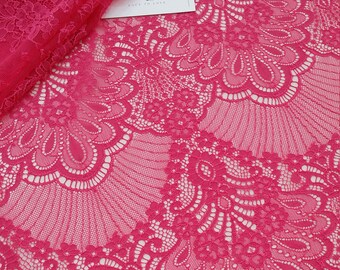 Pink lace fabric, French Lace, Chantilly Lace, Bridal lace, Wedding Lace, Scalloped lace, Floral lace, Lingerie Lace by the yard LL32904