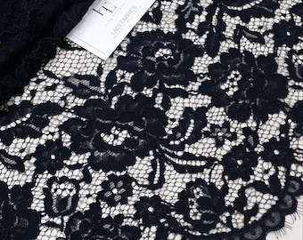 Black lace fabric by the yard, France Lace, Alencon Lace, Bridal lace, Wedding Lace, Embroidery lace, Dress lace, Lingerie Lace L21937