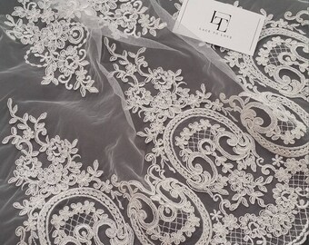 Ivory Embroidered Lattice Lace Eb5013