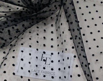 Black dots tulle fabric, velvet spot tulle fabric, black lingerie tulle - 65" (165 cm) wide, sold per meter, TK9502