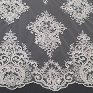 Tessuto di pizzo avorio, pizzo ricamato, pizzo francese, pizzo da sposa, pizzo da sposa, pizzo bianco, pizzo velo, pizzo lingerie, pizzo Alencon EVS128C