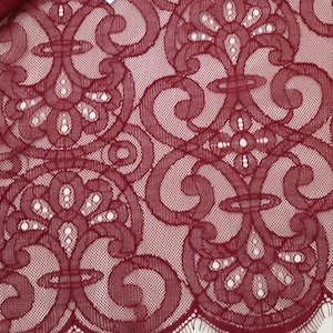 Dentelle bordeaux, dentelle de France, dentelle de broderie, dentelle rouge, dentelle de mariage, dentelle de robe de soirée, dentelle de lingerie, dentelle d'Alençon LL58861