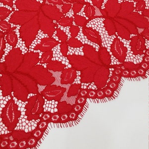 Tissu en dentelle rouge vendu au mètre, dentelle d'Alençon espagnole, dentelle de mariage nuptiale, dentelle de robe de soirée cils festonnés, dentelle de lingerie, LL89641