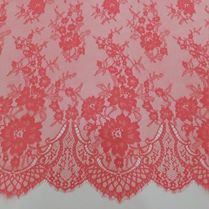 Tela de encaje de pestañas francés de color rosa salmón, vendida por metros, encaje para velo de novia, encaje para vestido de novia, encaje festoneado floral, L77495