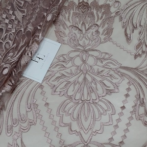 Tela de encaje púrpura claro Francia encaje Alencon encaje novia encaje boda encaje bordado encaje vestido de noche encaje lencería encaje LUX9127