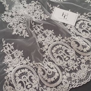 Embroidered lace French Lace Wedding Lace Bridal lace White Lace Veil lace Lingerie Lace Alencon Lace NK75003 Salmon pink lace fabric