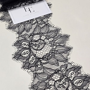 Zwart nylon kant, Franse Chantilly-kant, bruidskant, geschulpte wimperkant, bloemenlingeriekant per meter, WDL6014