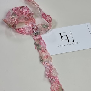 Bordure en dentelle rose clair par mètre, bordure en dentelle espagnole alençon brodé FL88001