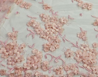 Pink beaded 3D lace fabric from Europe by Lace To Love, sold by the meter, EVS187BF