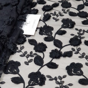 Tessuto in pizzo ricamato 3D nero Lace To Love, pizzo 3D tagliato su misura, pizzo francese, pizzo da sposa, pizzo da sposa, pizzo floreale, pizzo per lingerie, N20231