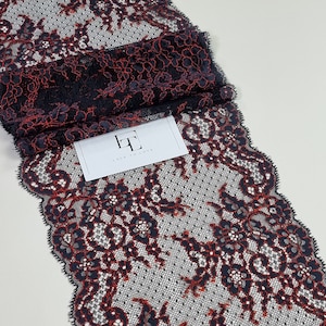 Adorno de encaje negro con hilo rojo, encaje Chantilly, encaje francés, encaje de lencería LJ41301