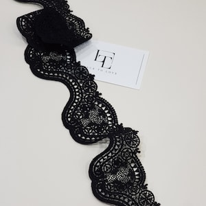 Schwarze Spitzenbesatz, Französische Spitze, Alencon Spitze, Brautkleidspitze, Hochzeitsspitze, Strumpfbandspitze, Abendkleidspitze, Dessousspitze, Werft LMF330