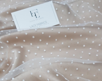 Off white tulle, Ivory velvet spot tulle fabric, Bridal tulle, Lingerie tulle - 65&quot; (165 cm) wide - sold per meter TK9504