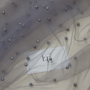 Gray pearl tulle fabric, Ivory spot tulle fabric, Bridal tulle, Lingerie tulle - 59" (150 cm) wide - sold per meter TK9543