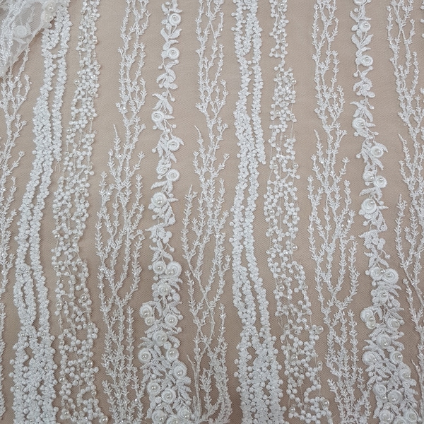 Ivory Lace fabric by the yard, French Lace, Alencon Lace, Bridal lace, Wedding Lace Garter lace Pearl lace Sequin Lace, Beaded lace EVS159SB